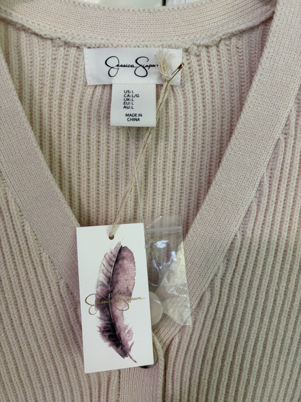 Jessica Simpson Cream Ribbed V-Neck Button Cardigan - Picture 5 of 5